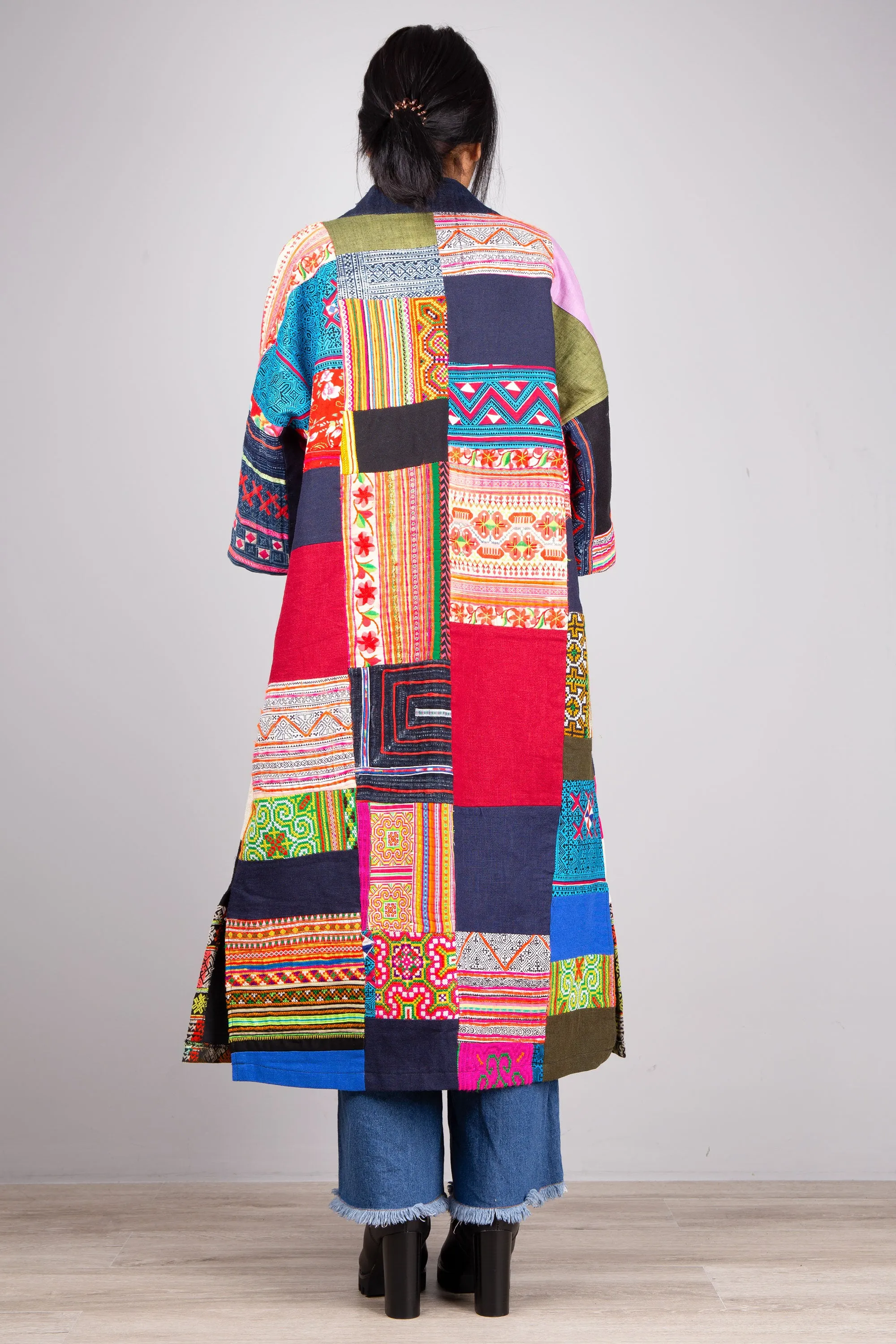 Hill tribe patchwork duster coat