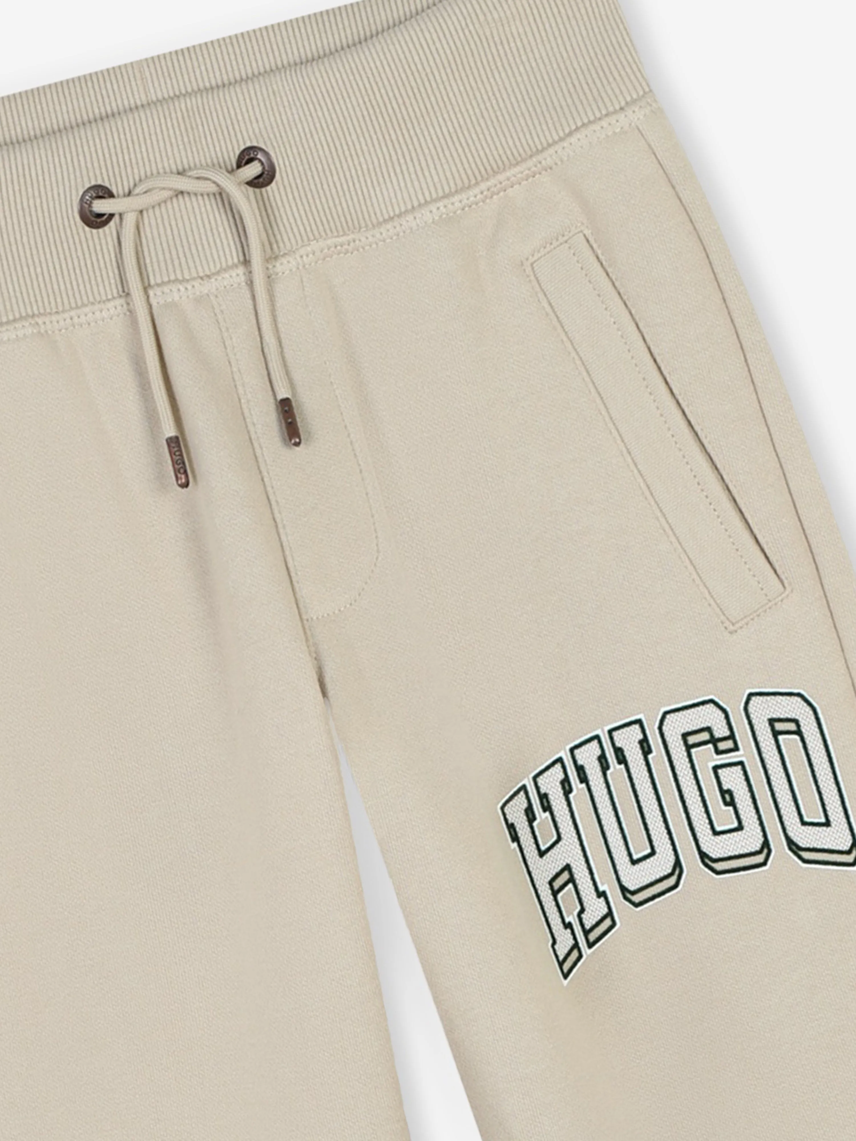 Hugo Boys Logo Print Joggers in Beige