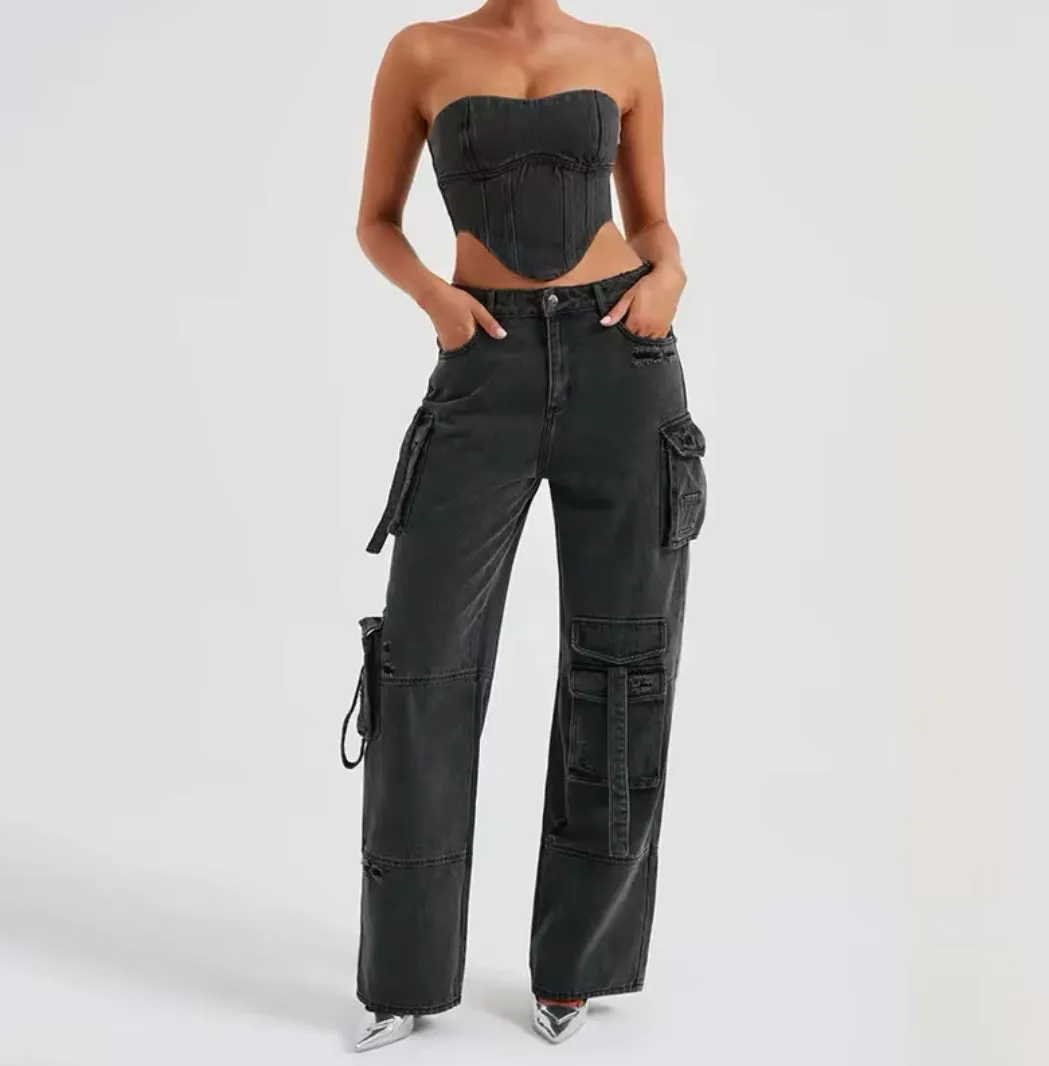 Jemma Denim Top & Jeans Two piece Set