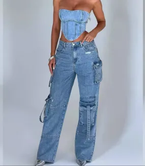 Jemma Denim Top & Jeans Two piece Set