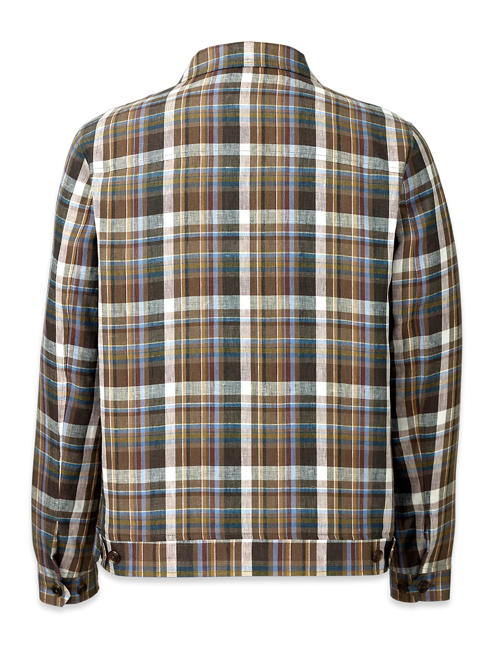 Linen Plaid Bomber Jacket - Tan Multi