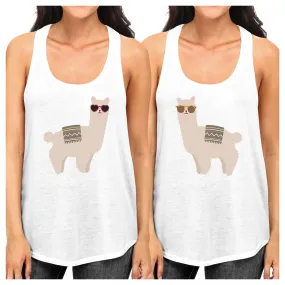 Llamas With Sunglasses BFF Matching White Tank Tops