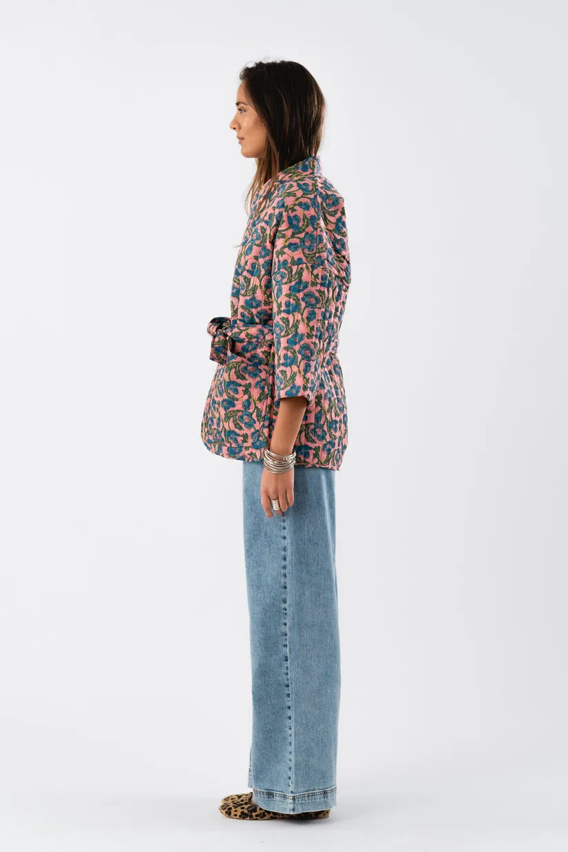 Lollys - Floral Kimono Jacket  - Pink Blue Floral