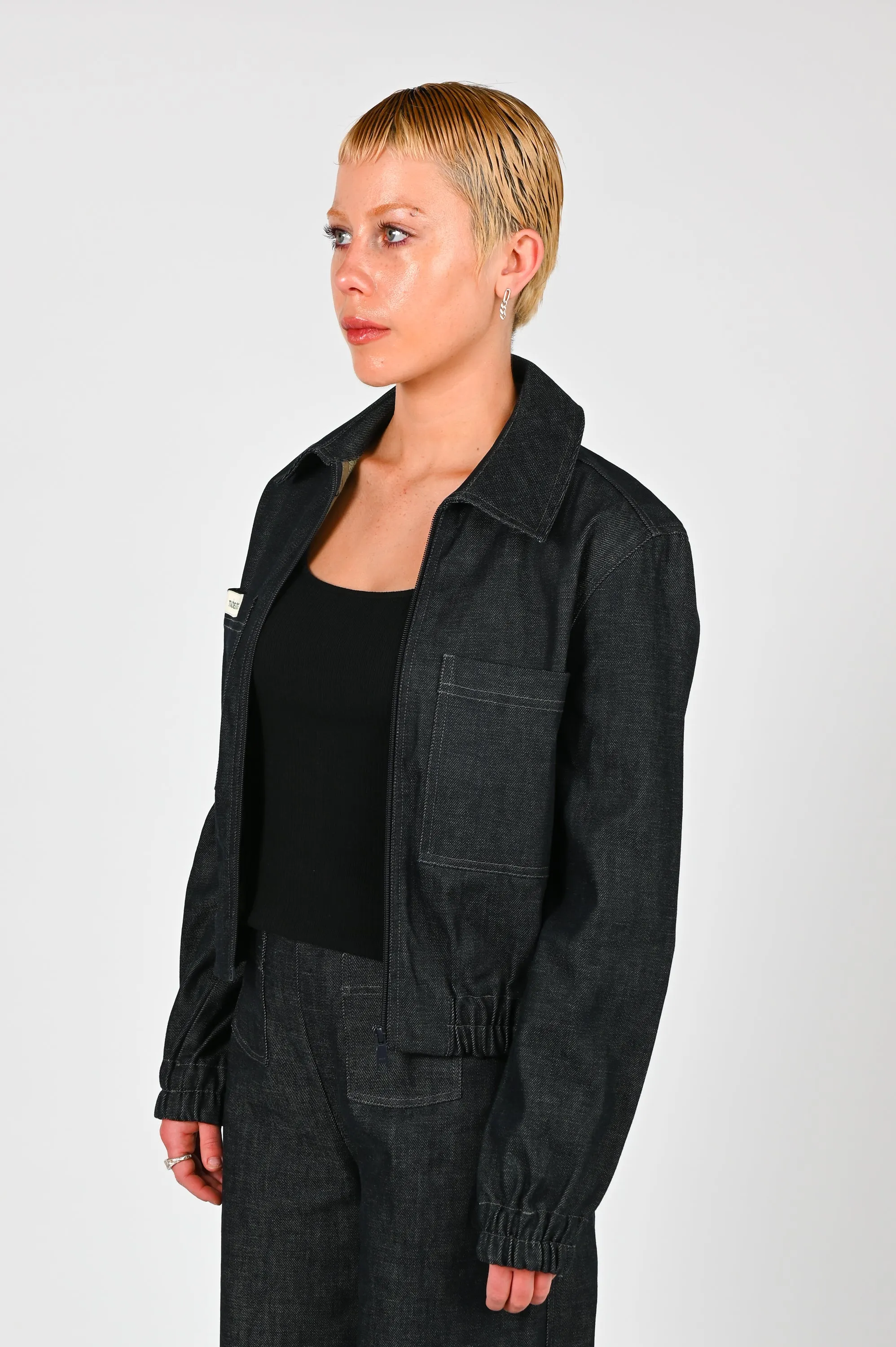 Madre Natura 'Fig' Denim Bomber Jacket