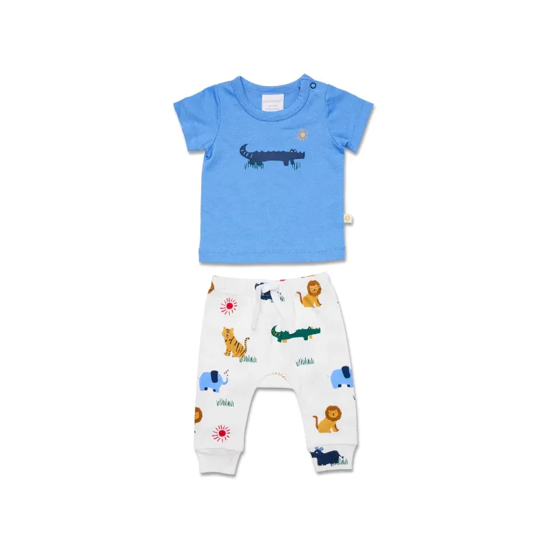 Marquise Savannah Sunsets Jersey T-Shirt and Ribbed Pant Set - Blue/Print