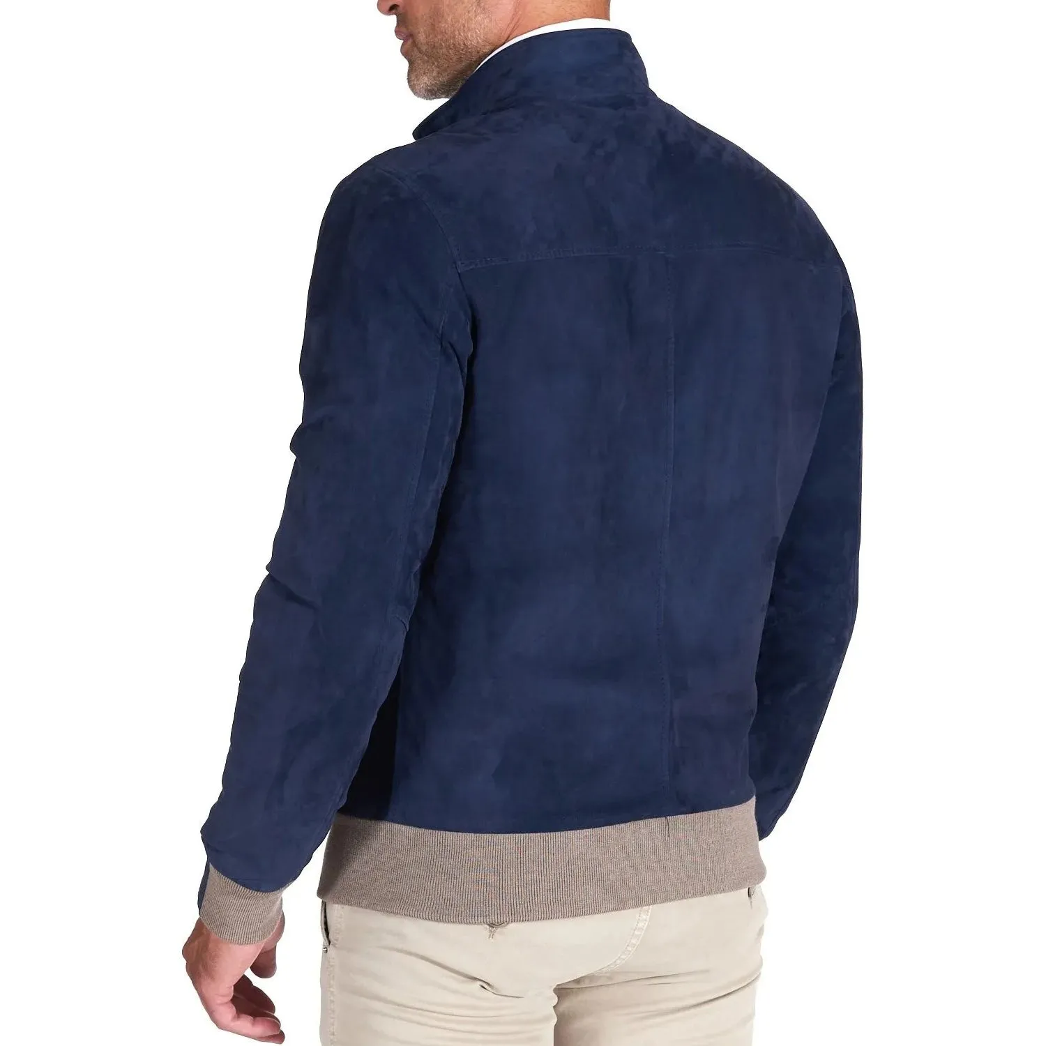 MCKINNON Suede Leather Zip Bomber Jacket BLUE REG