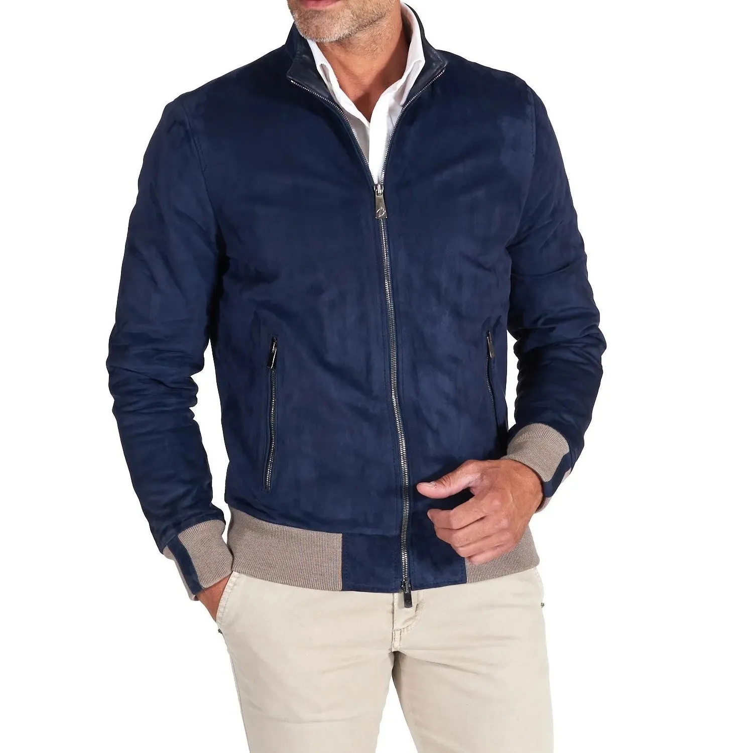 MCKINNON Suede Leather Zip Bomber Jacket BLUE REG