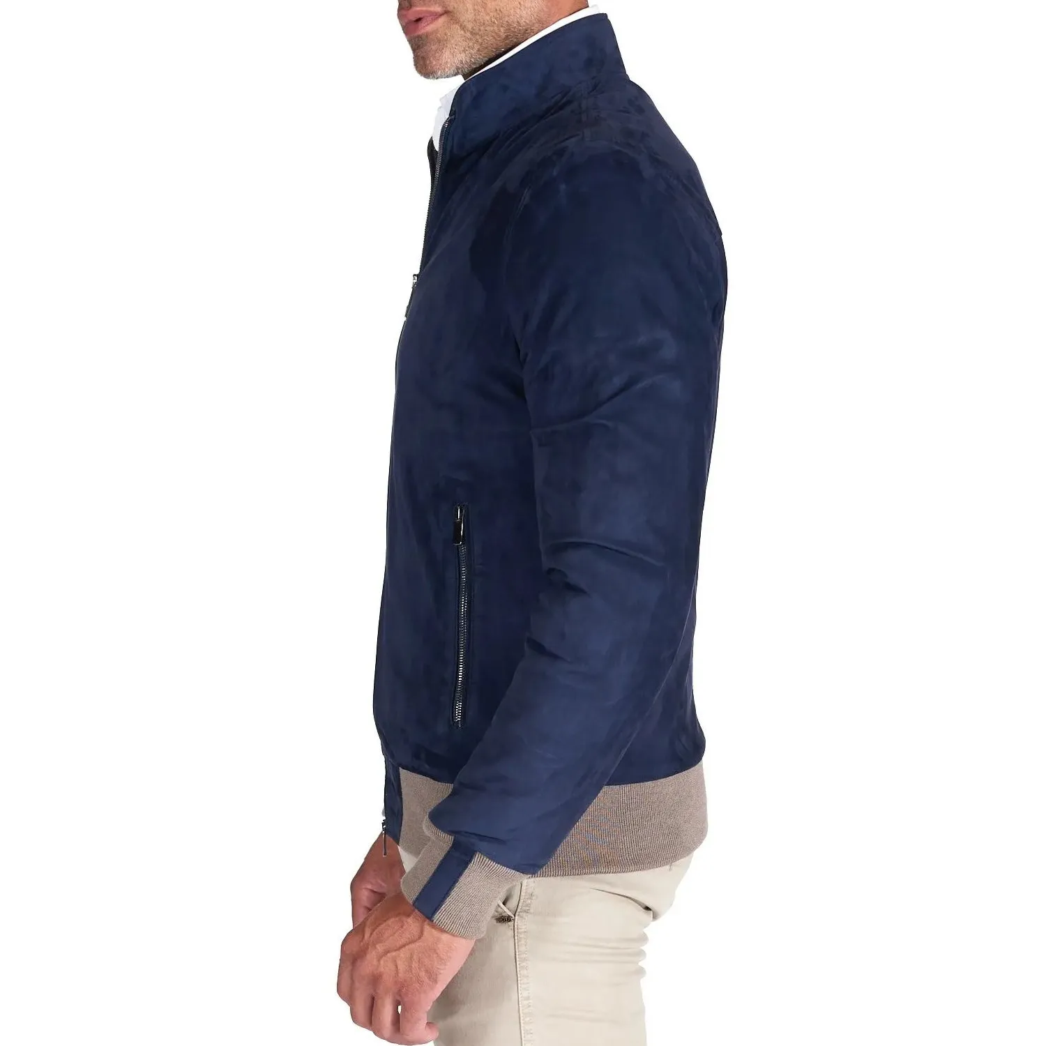 MCKINNON Suede Leather Zip Bomber Jacket BLUE REG