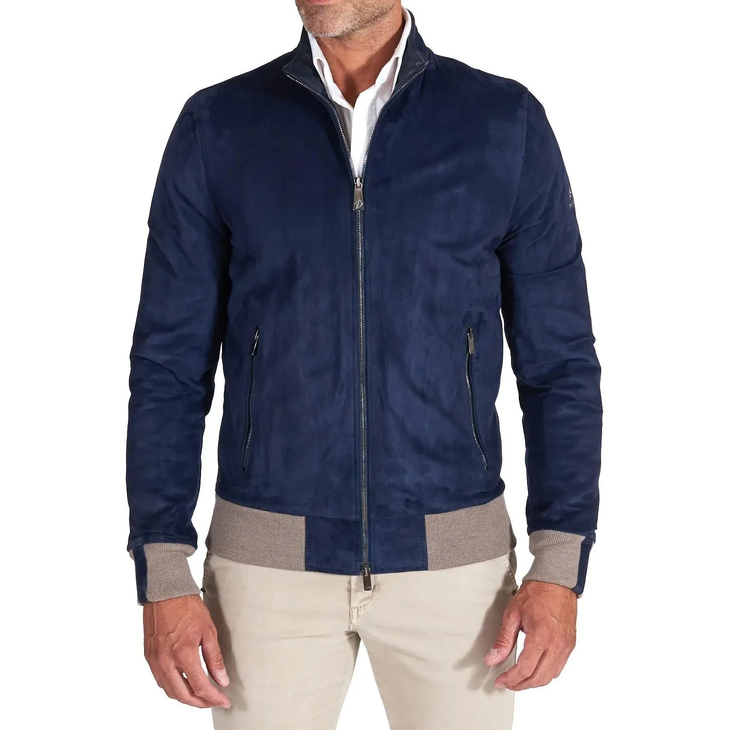 MCKINNON Suede Leather Zip Bomber Jacket BLUE REG