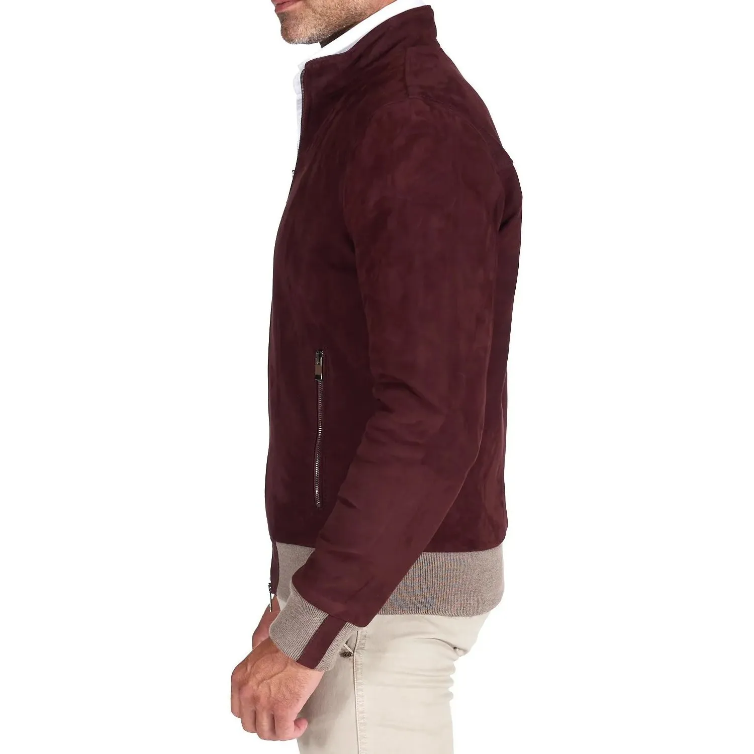 MCKINNON Suede Leather Zip Bomber Jacket BORDEAUX REG