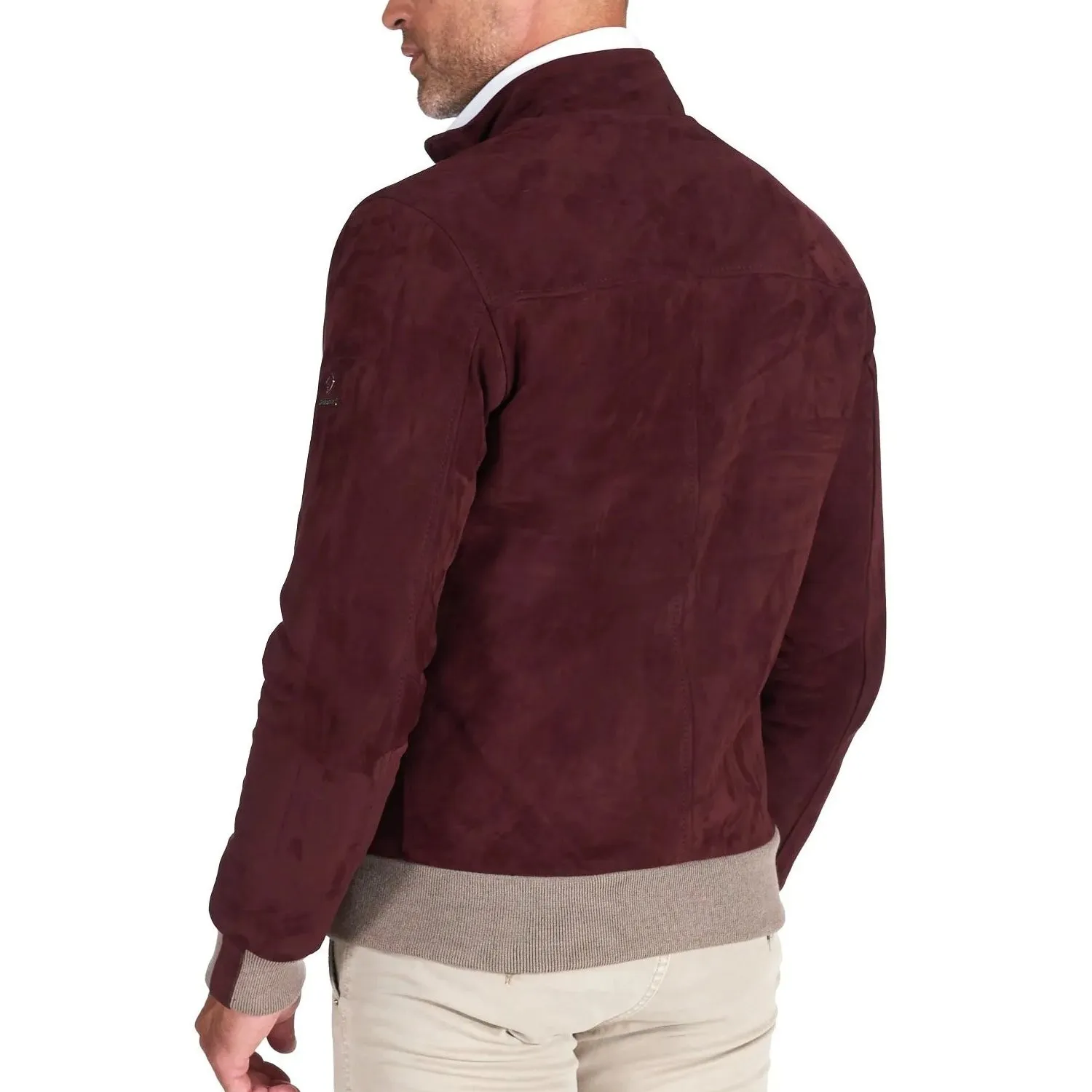 MCKINNON Suede Leather Zip Bomber Jacket BORDEAUX REG