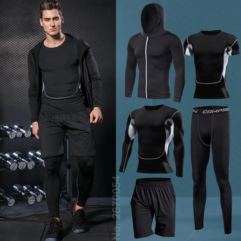 Men Sportswear Compression Sport Suits Quick Dry Running Sets Clothes Sports Joggers Training Gym Fitness Tracksuits Running Set