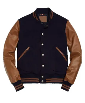 Men's Blue Wool Varsity Bomber Jacket