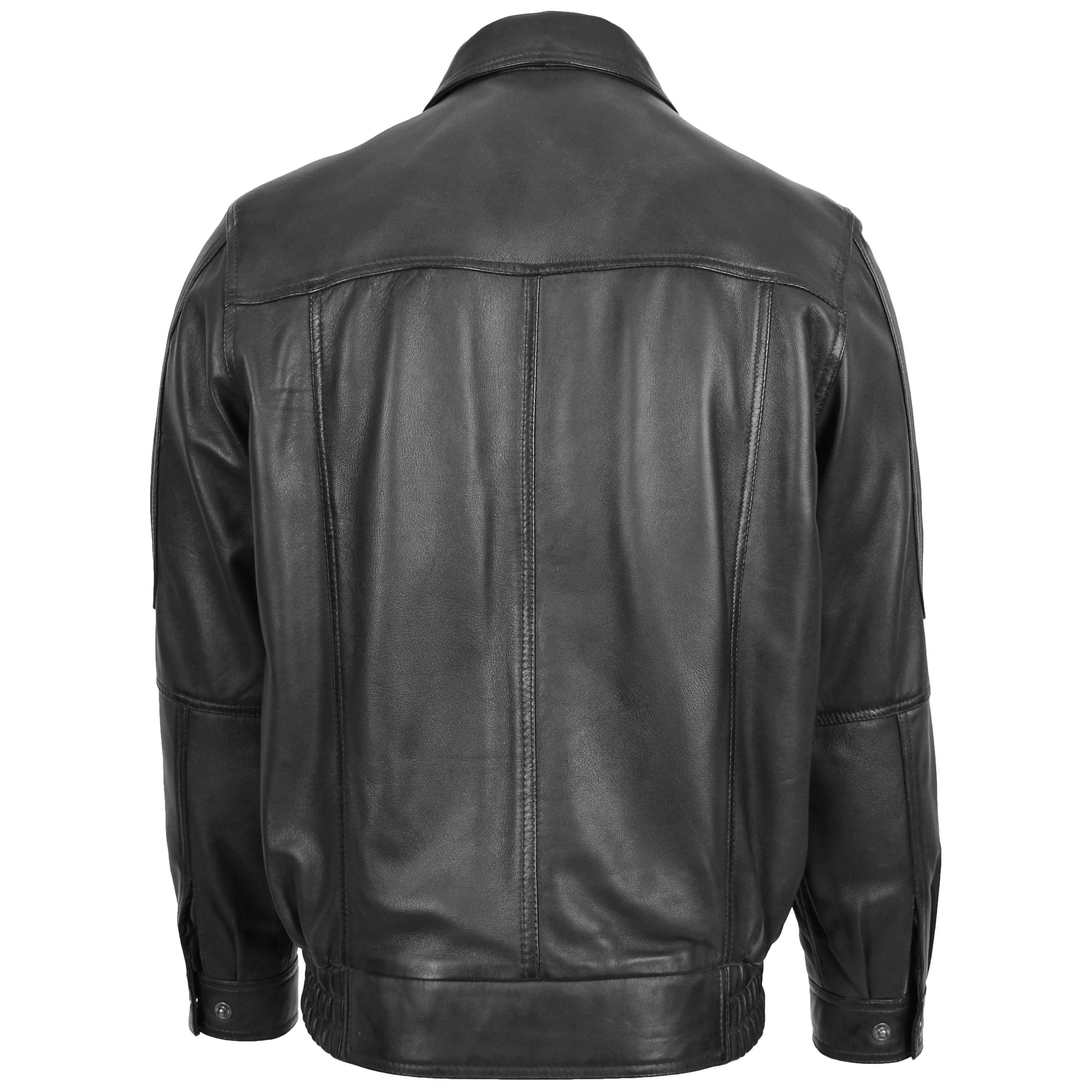 Mens Bomber Leather Jacket Classic Style Jim Black