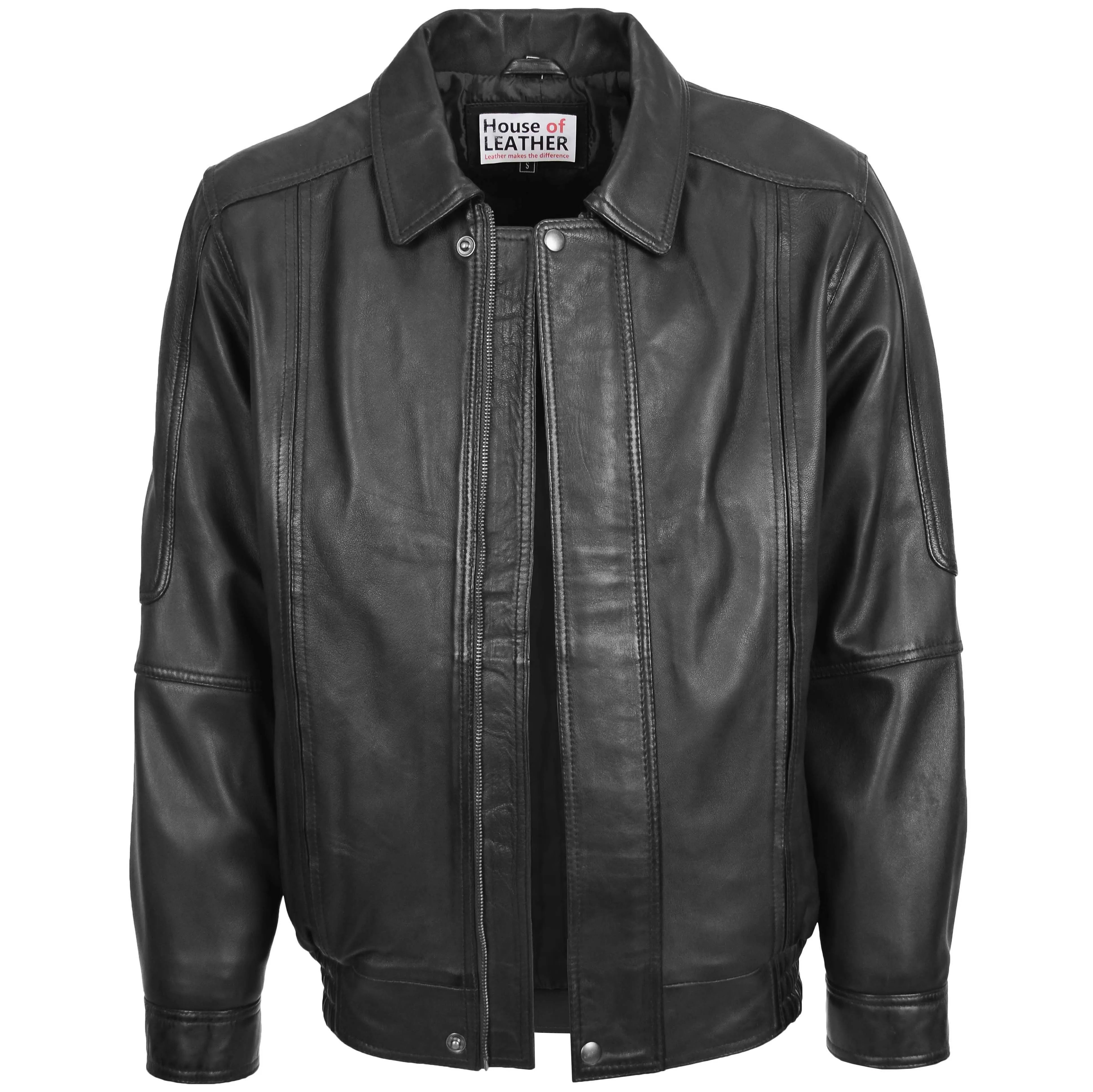 Mens Bomber Leather Jacket Classic Style Jim Black