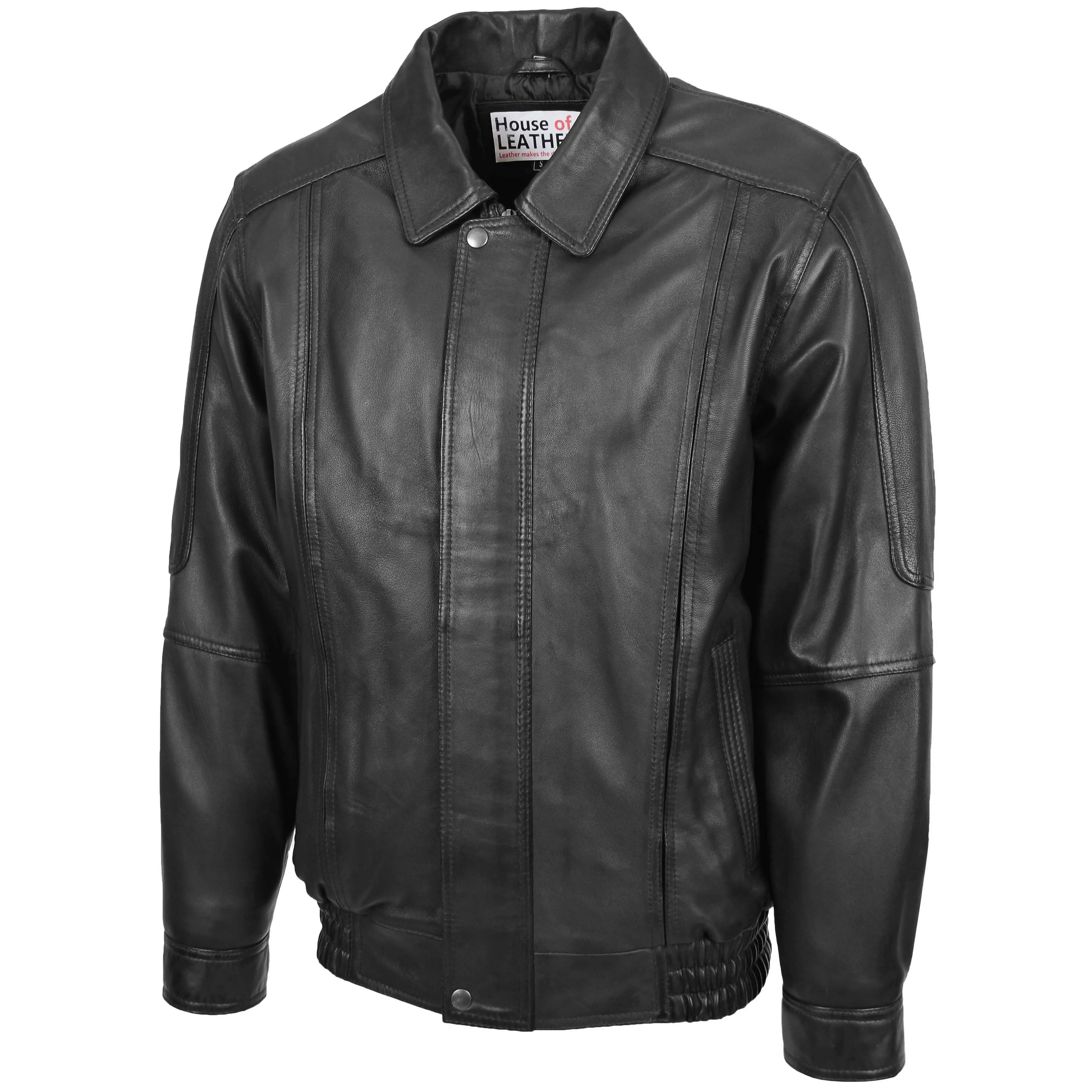 Mens Bomber Leather Jacket Classic Style Jim Black