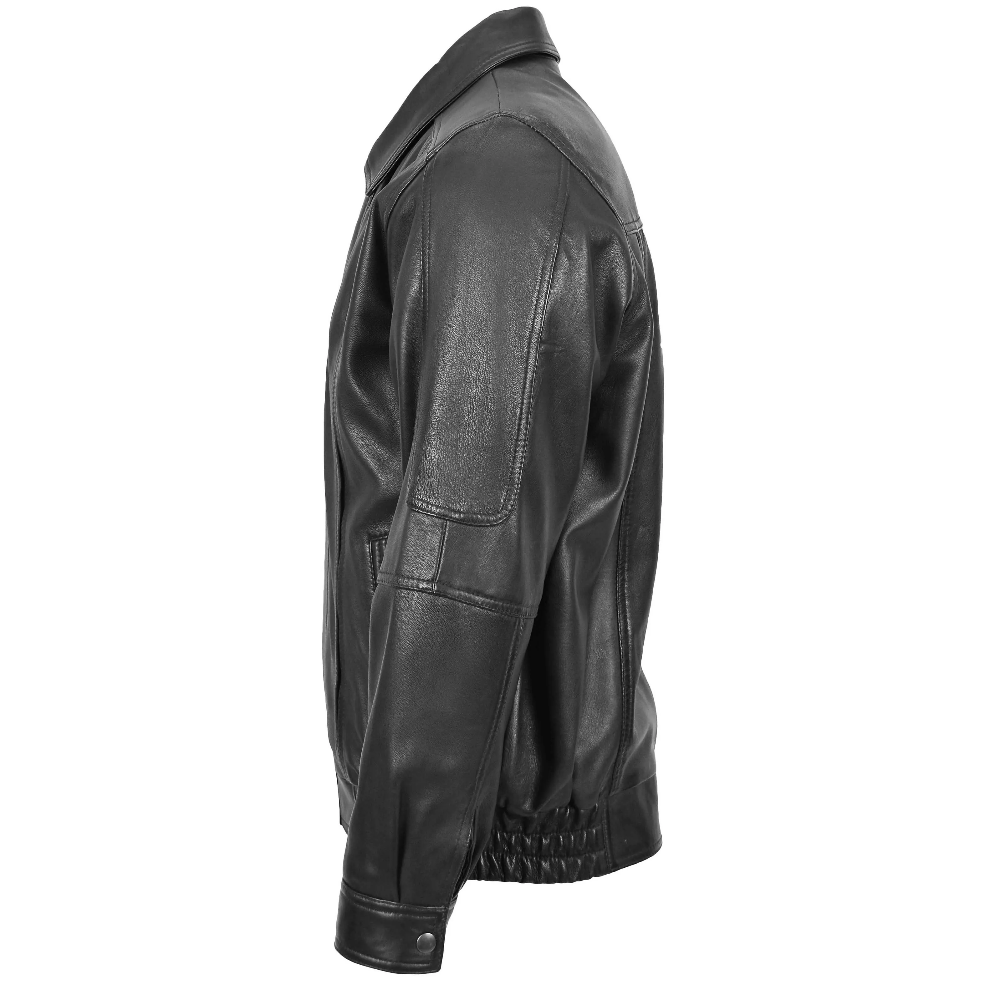 Mens Bomber Leather Jacket Classic Style Jim Black