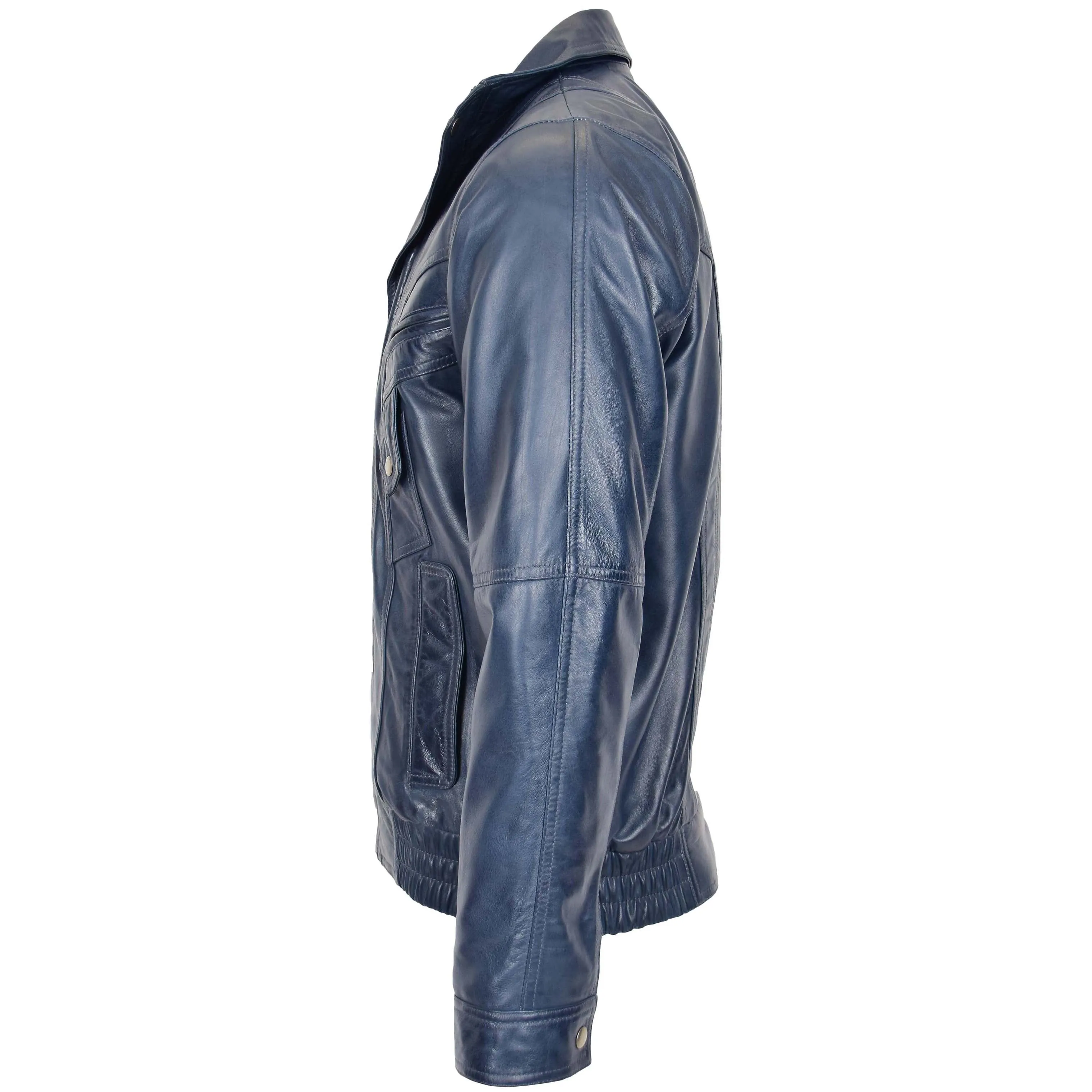 Mens Leather Bomber Blouson Jacket Robert Blue