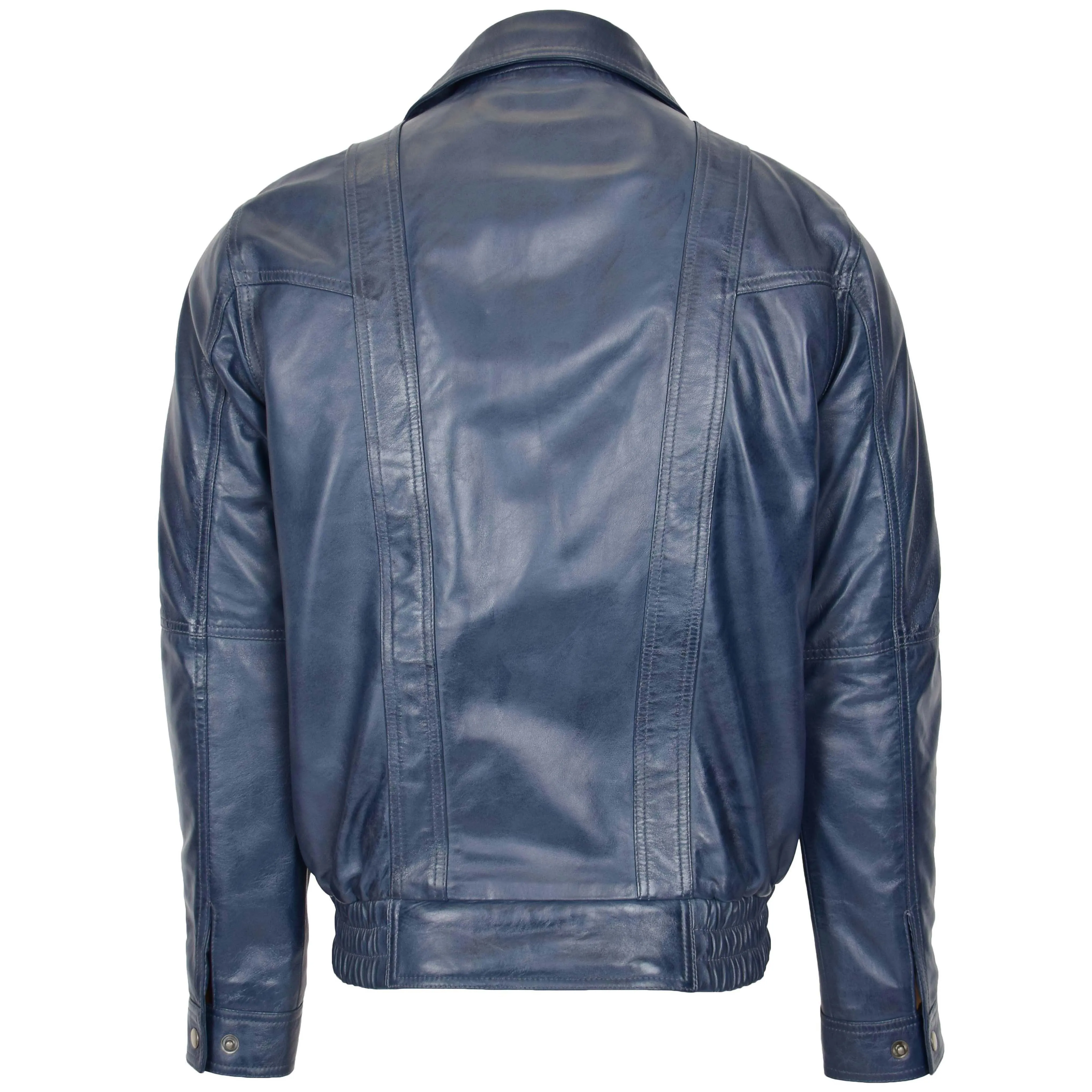 Mens Leather Bomber Blouson Jacket Robert Blue