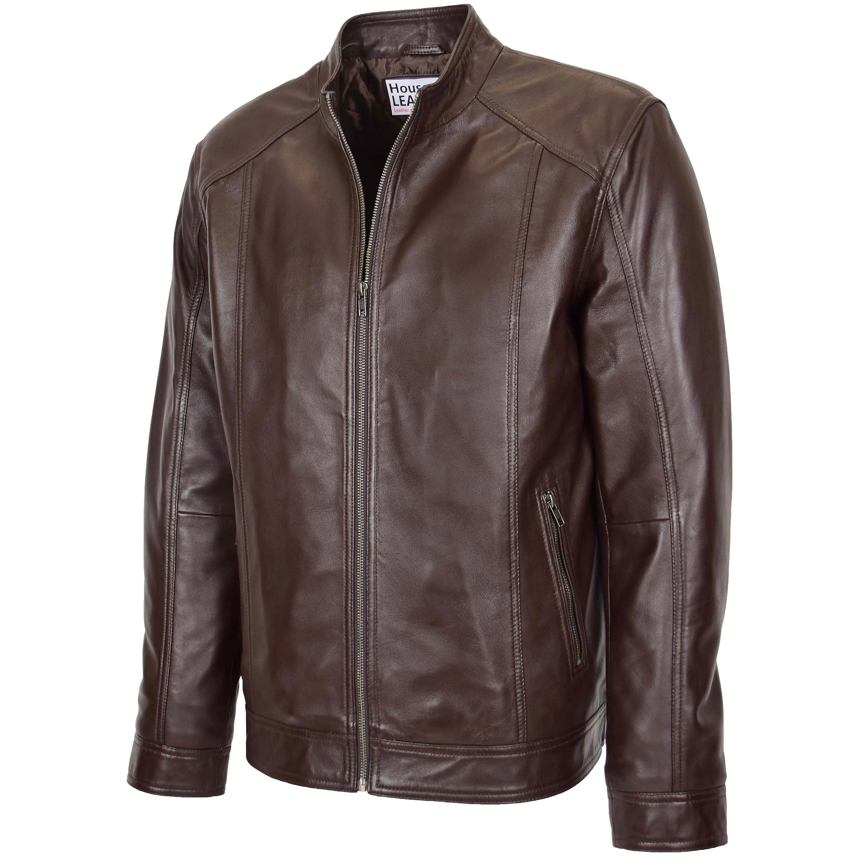 Mens Soft Leather Casual Plain Zip Jacket Matt Brown