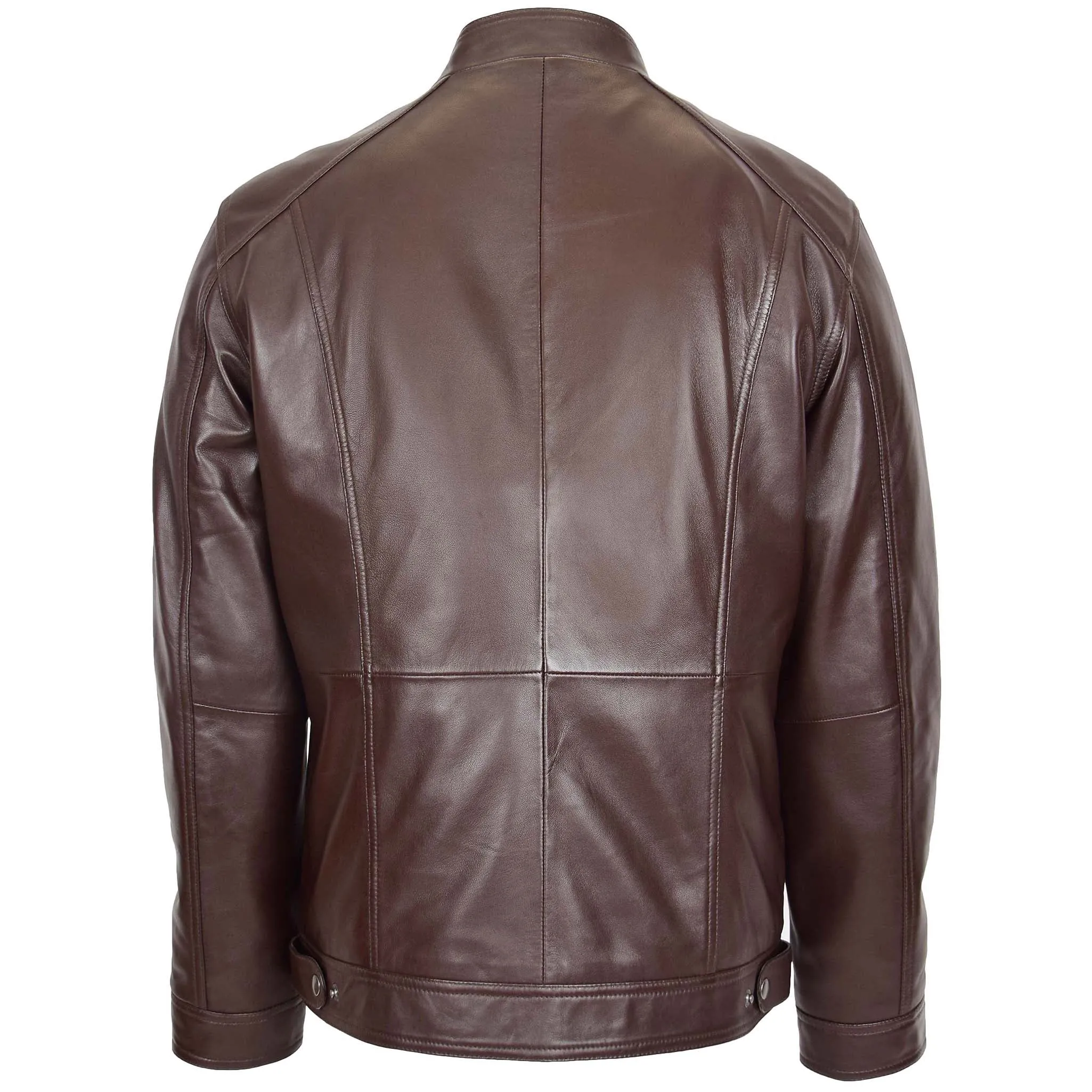 Mens Soft Leather Casual Plain Zip Jacket Matt Brown