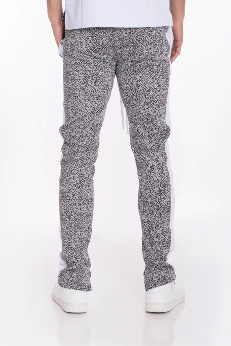 Mens White Noise Print Drawstring Slim Joggers Pants