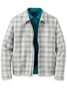 Microfiber Plaid Bomber Jacket - Light Grey