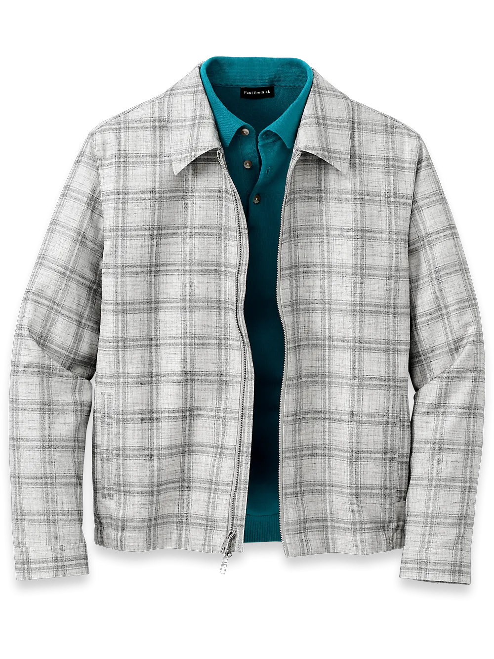 Microfiber Plaid Bomber Jacket - Light Grey