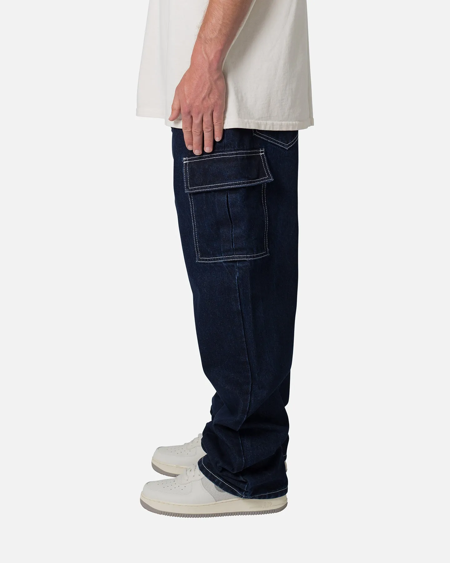 MNML Contrast Ultra Baggy Cargo Denim Jeans Blue