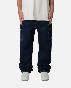 MNML Contrast Ultra Baggy Cargo Denim Jeans Blue