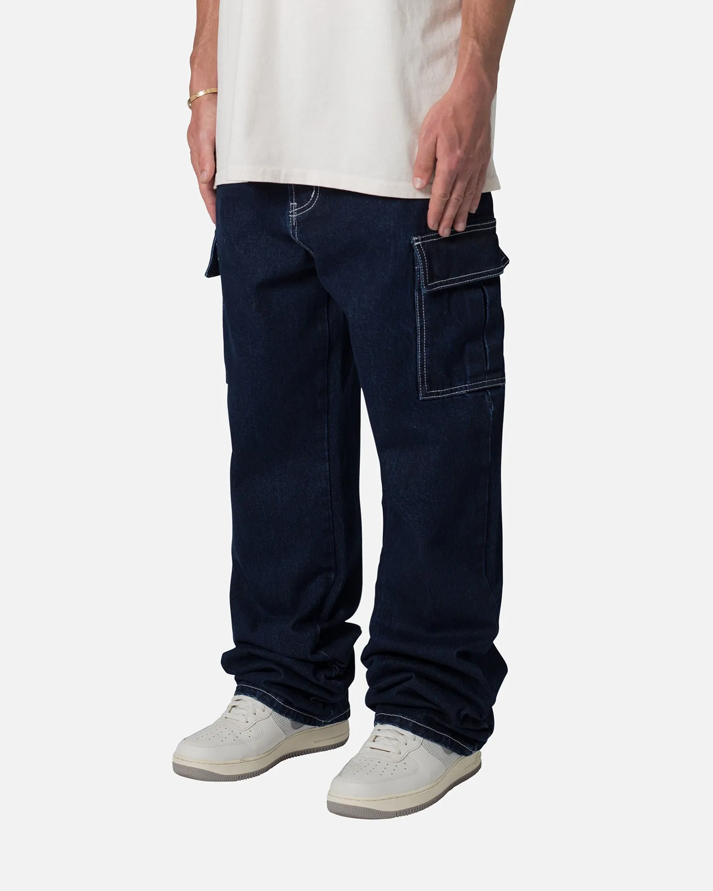 MNML Contrast Ultra Baggy Cargo Denim Jeans Blue