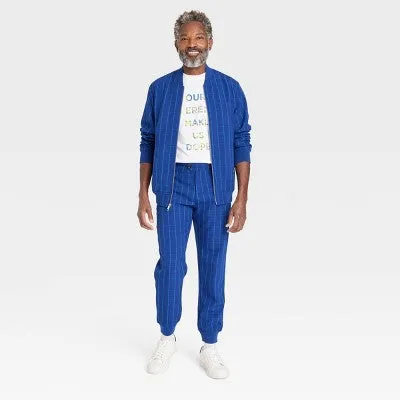 New - Houston White Adult Plaid Jogger Pants - Blue L