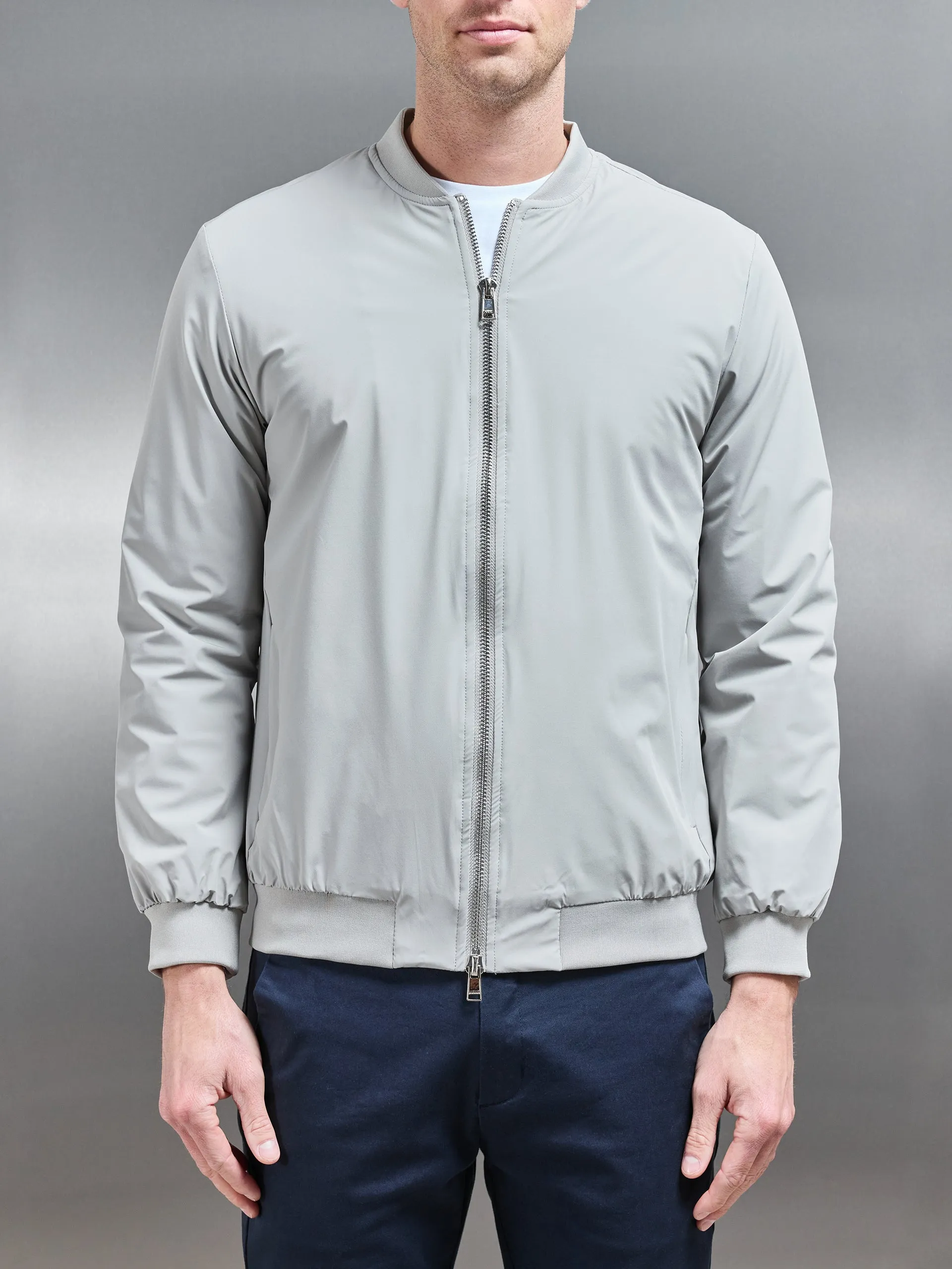 Nylon Padded Bomber Jacket in Stone