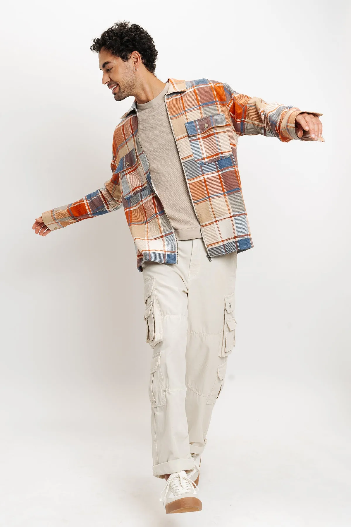 Orange Checks Men's Shacket