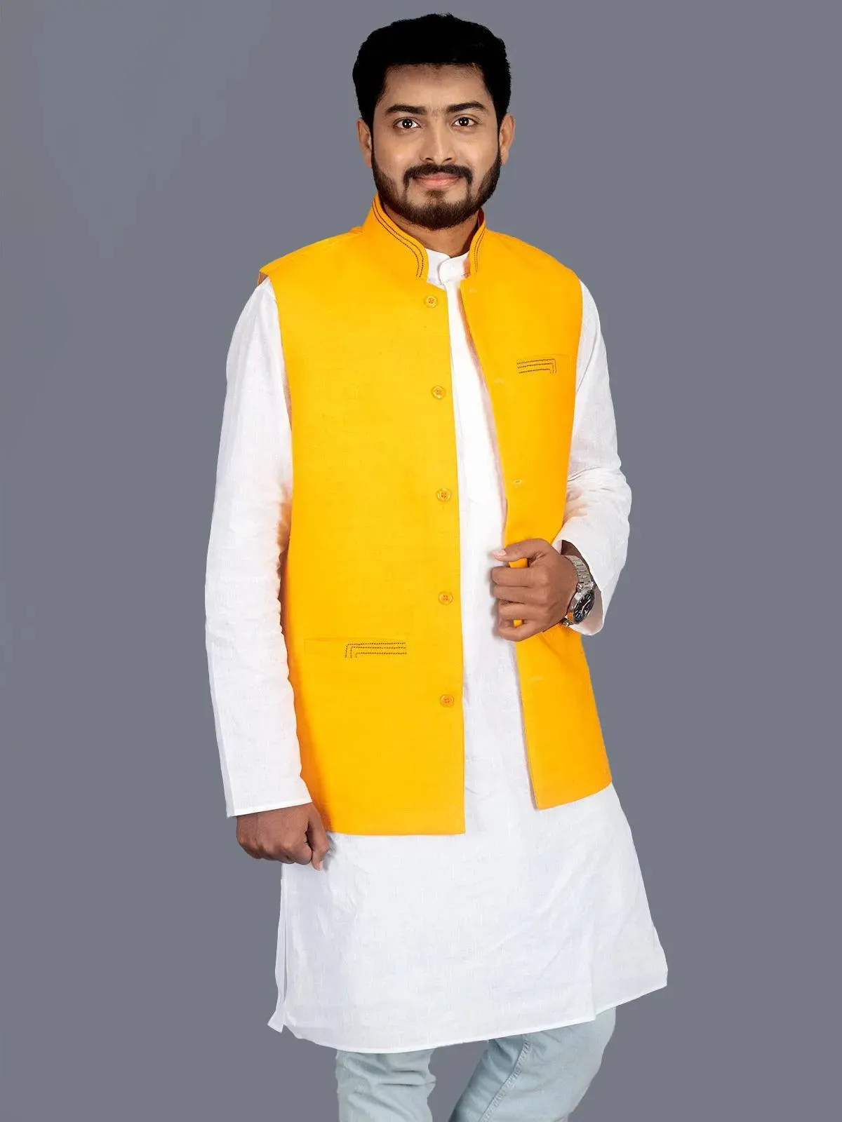 Orange Solid Matka Silk Modi Jacket