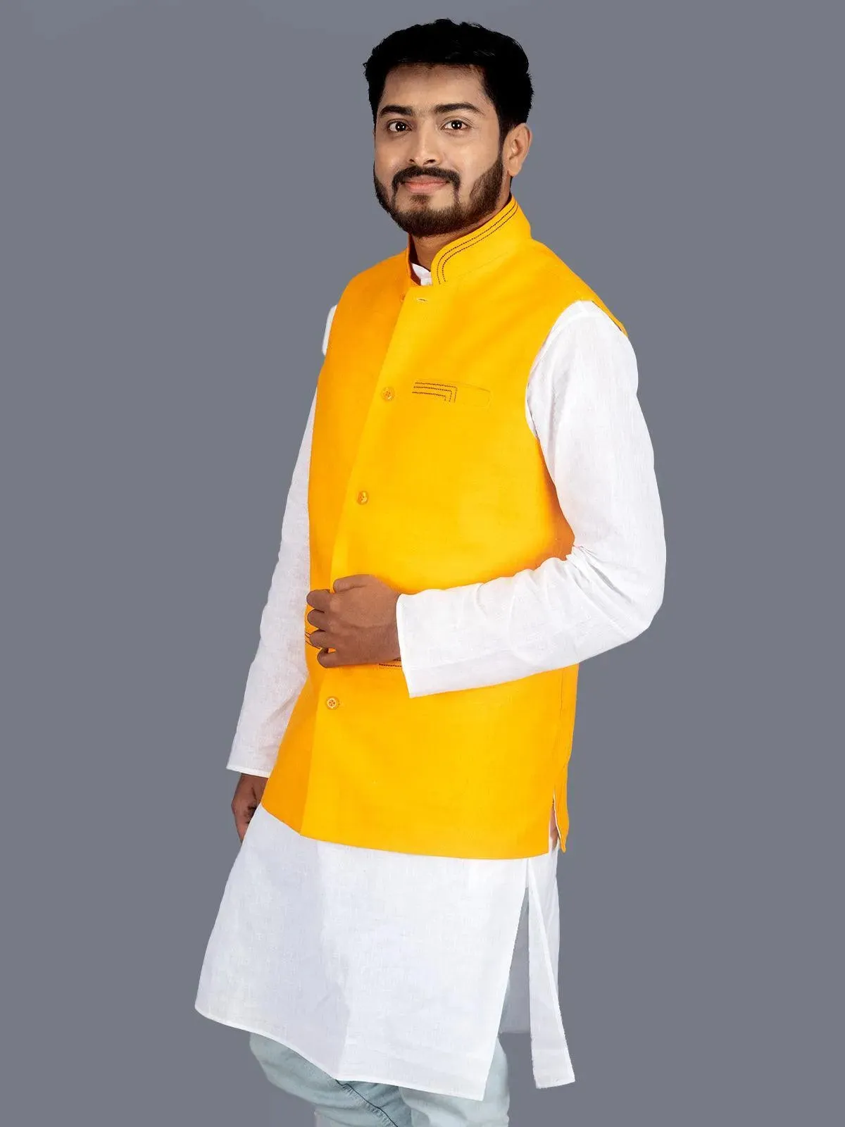 Orange Solid Matka Silk Modi Jacket