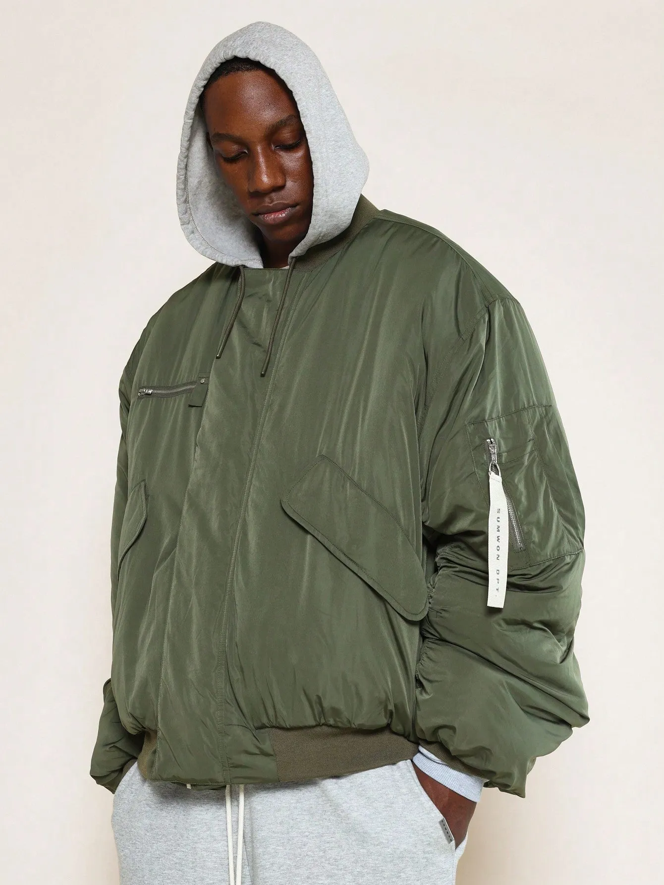 Oversized Bomber Jacket With Detachable Hood