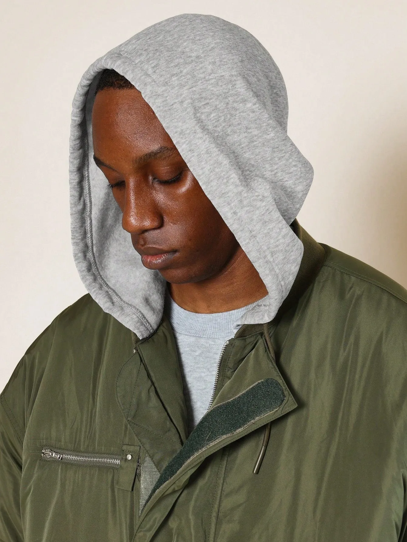 Oversized Bomber Jacket With Detachable Hood