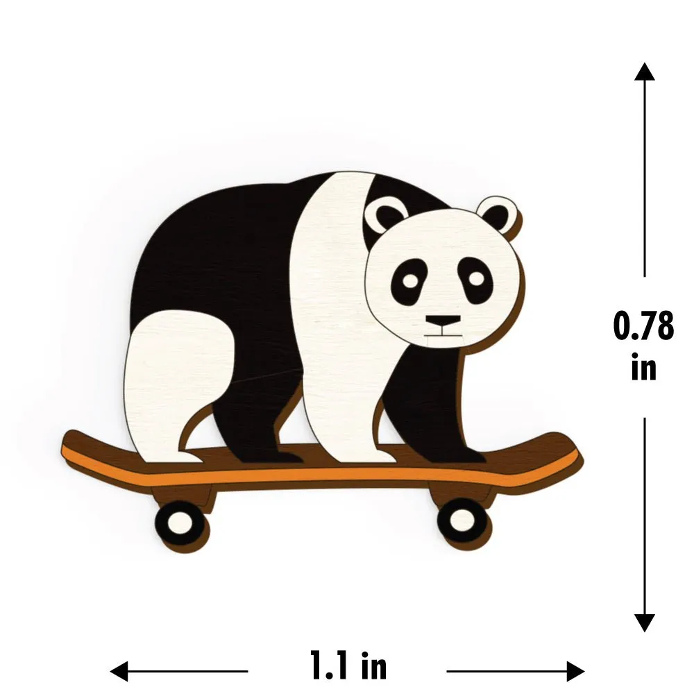 Panda On Skateboard Hand Painted Wooden Pin