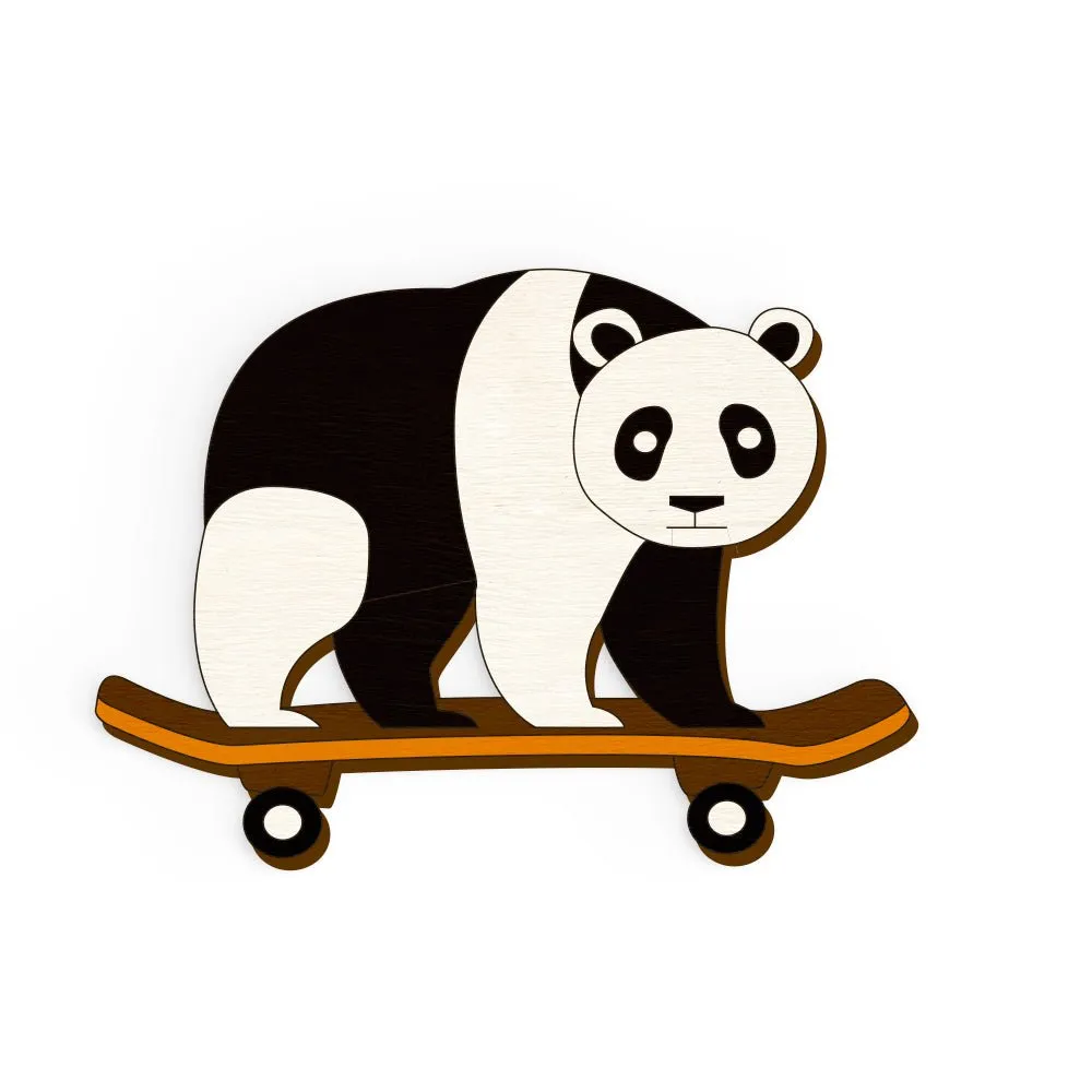 Panda On Skateboard Hand Painted Wooden Pin