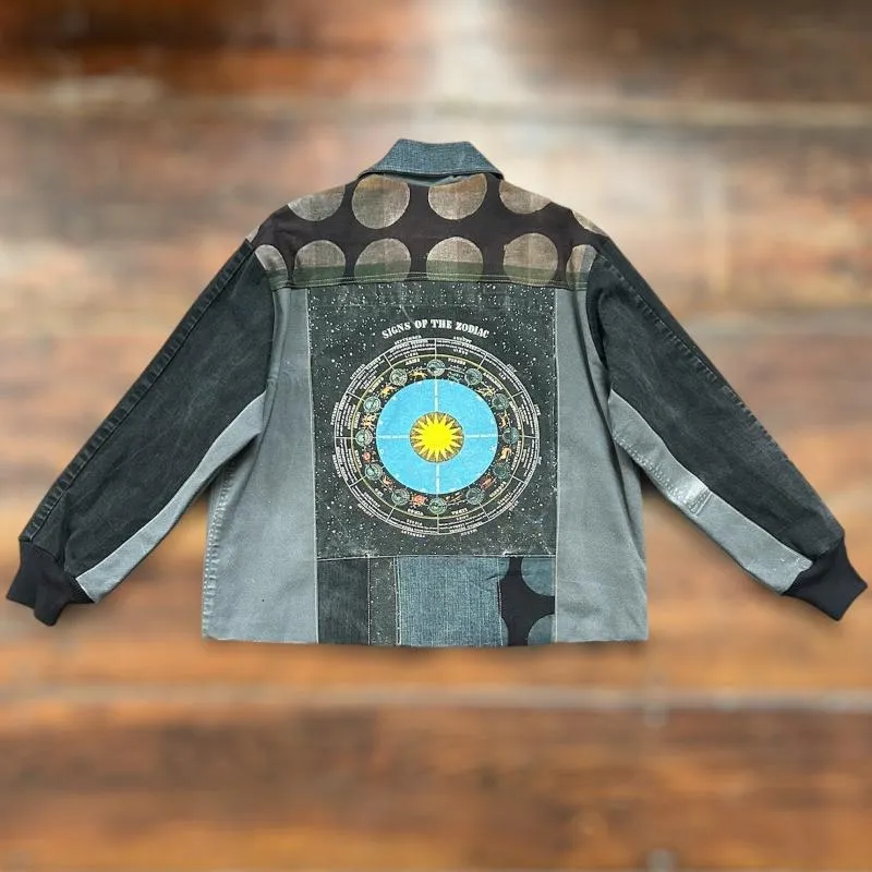 Patchwork Denim Jacket with New Yorker and Zodiac