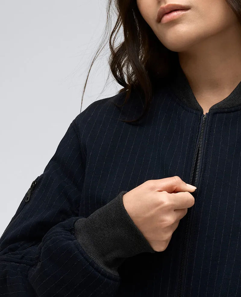 Pinstripe Cropped Bomber W/ Shirred Sleeves