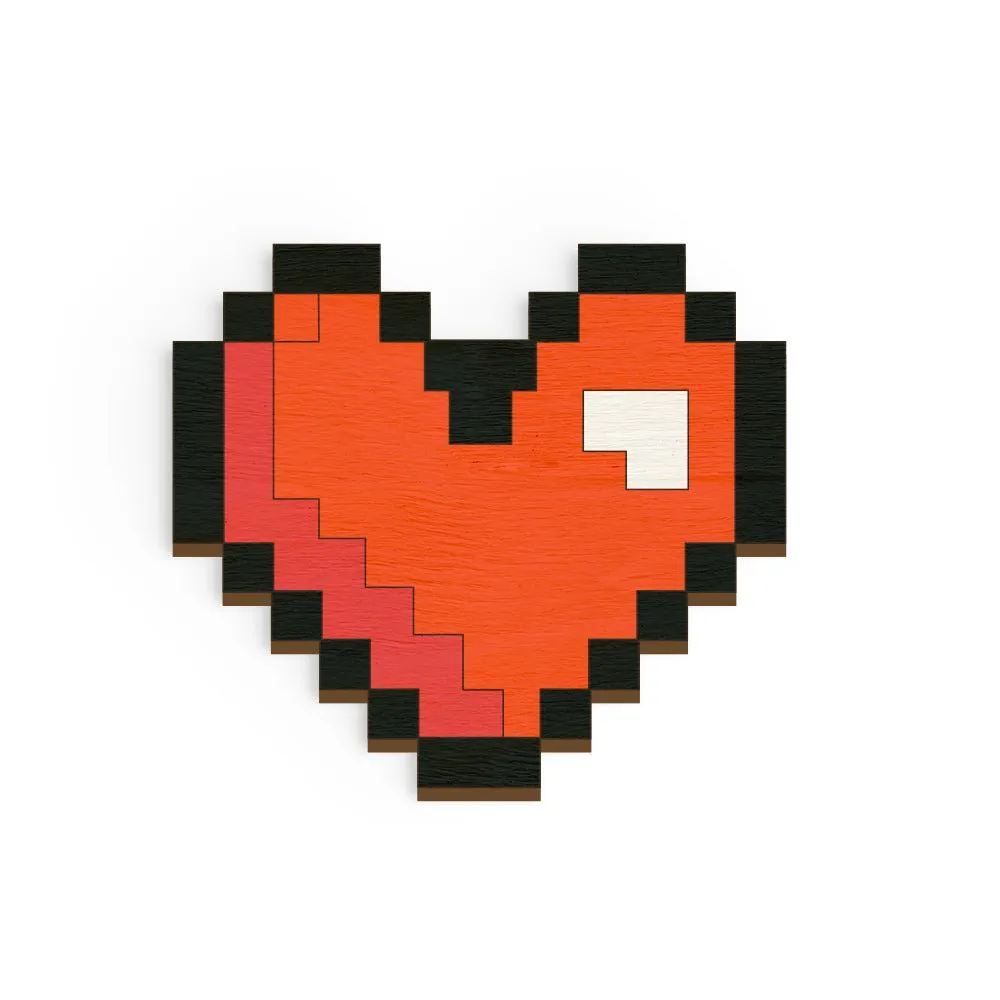 Pixelated Heart Hand Painted Wooden Magnet