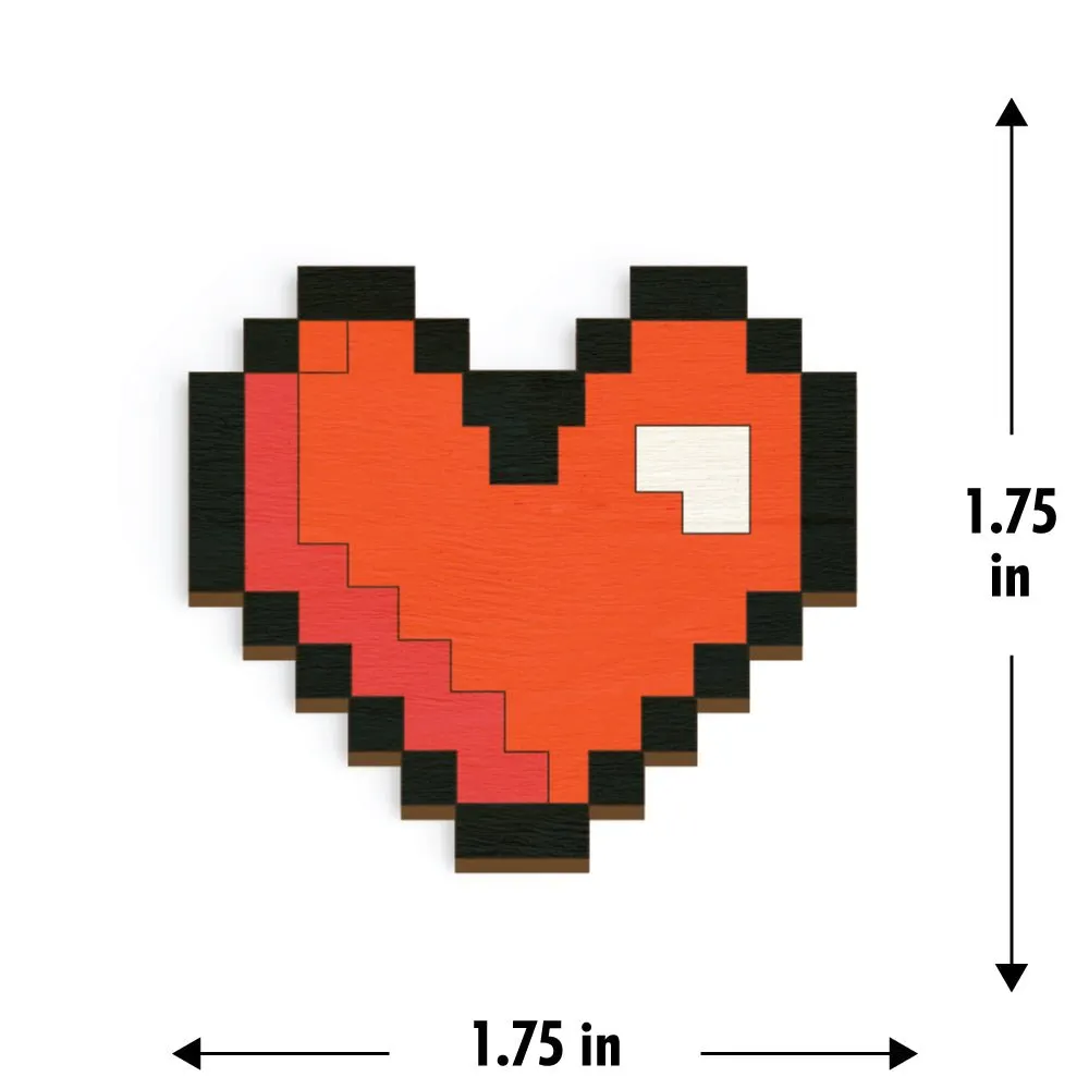 Pixelated Heart Hand Painted Wooden Magnet