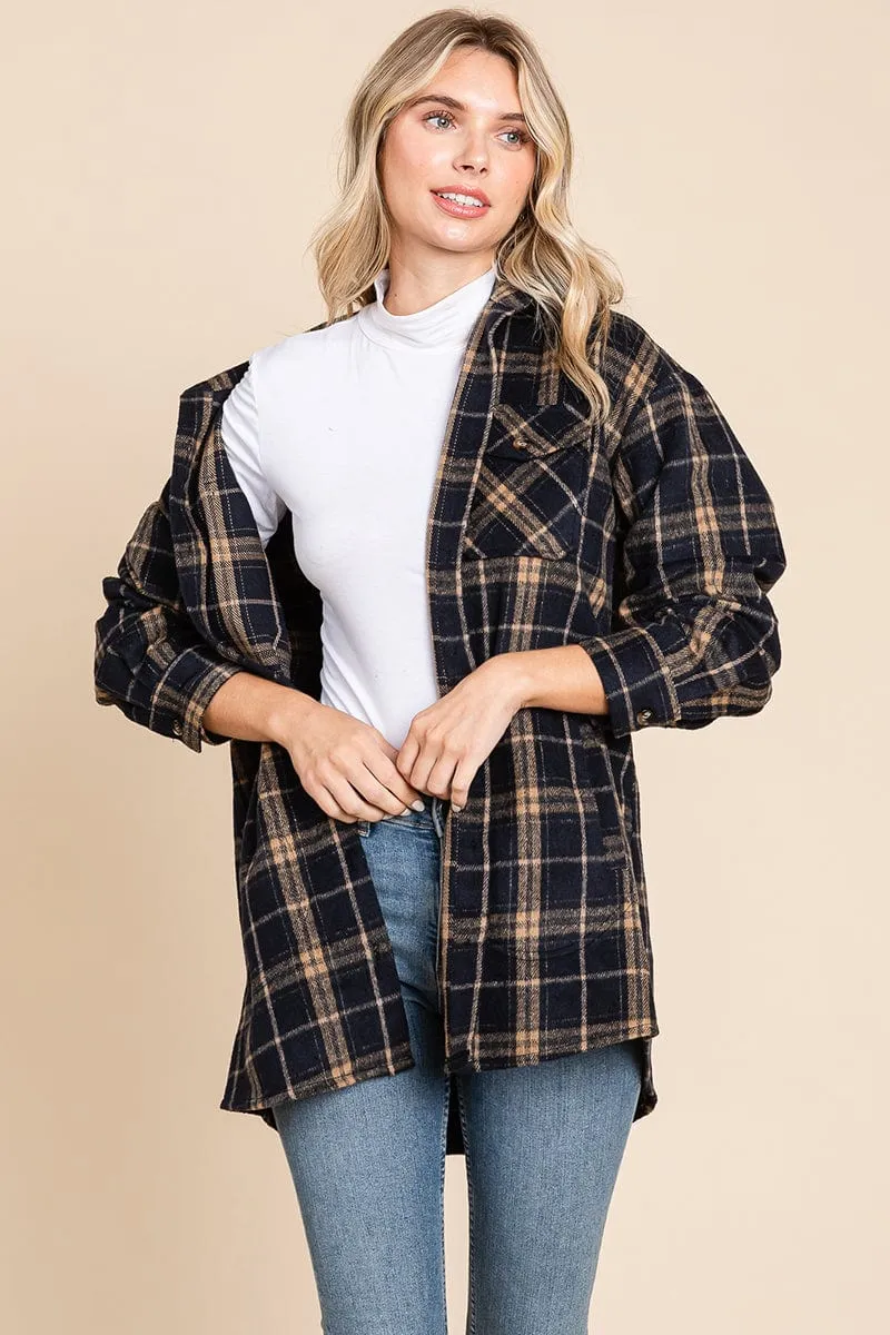 Plaid Flannel Collared Shacket Shirt Jacket