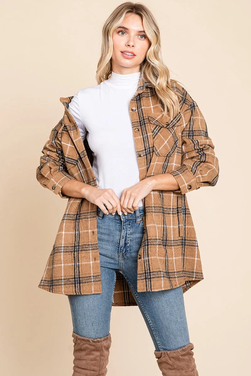 Plaid Flannel Collared Shacket Shirt Jacket