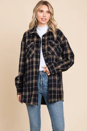 Plaid Flannel Collared Shacket Shirt Jacket