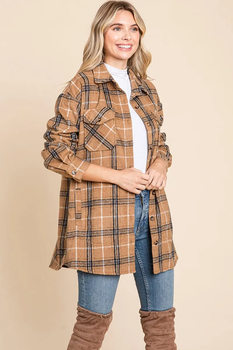 Plaid Flannel Collared Shacket Shirt Jacket