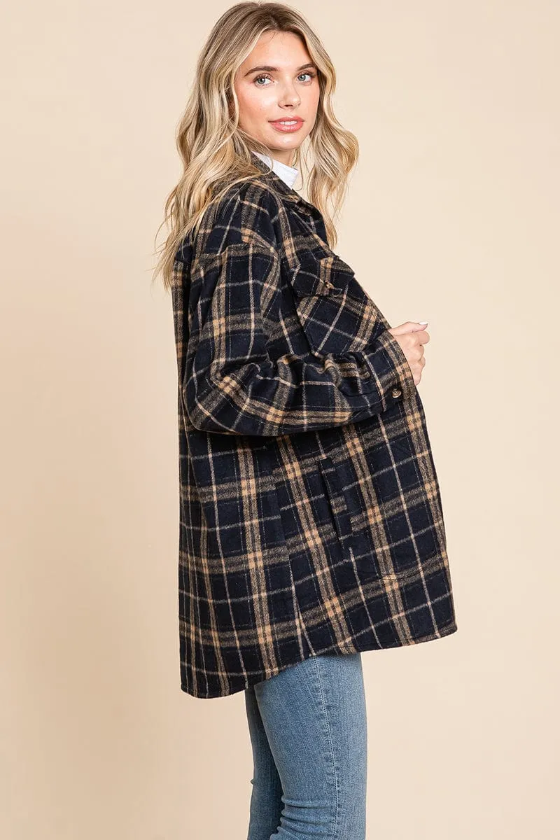 Plaid Flannel Collared Shacket Shirt Jacket