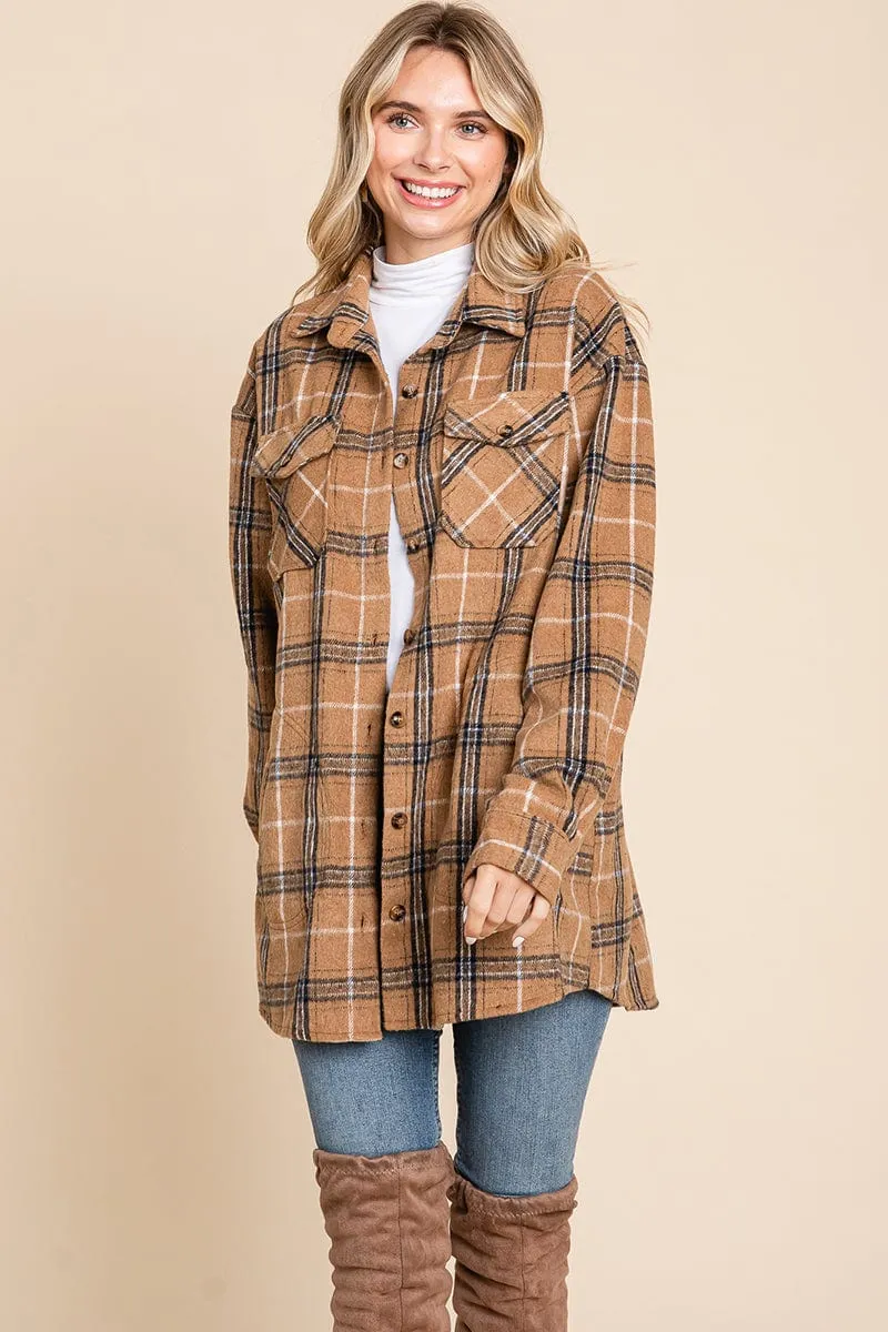 Plaid Flannel Collared Shacket Shirt Jacket